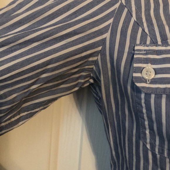 Stripe Button Down Collared V-Neck Shirt - Picture 5 of 8